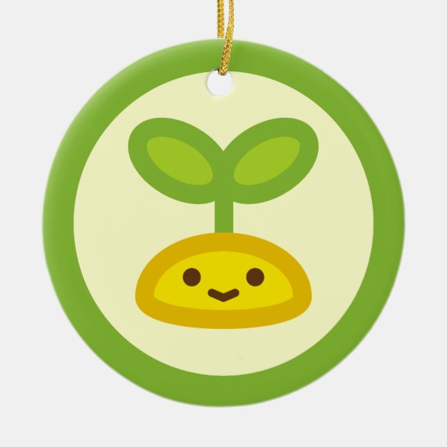 Mycket liten grön grodd julgransprydnad keramik (Framsidan)