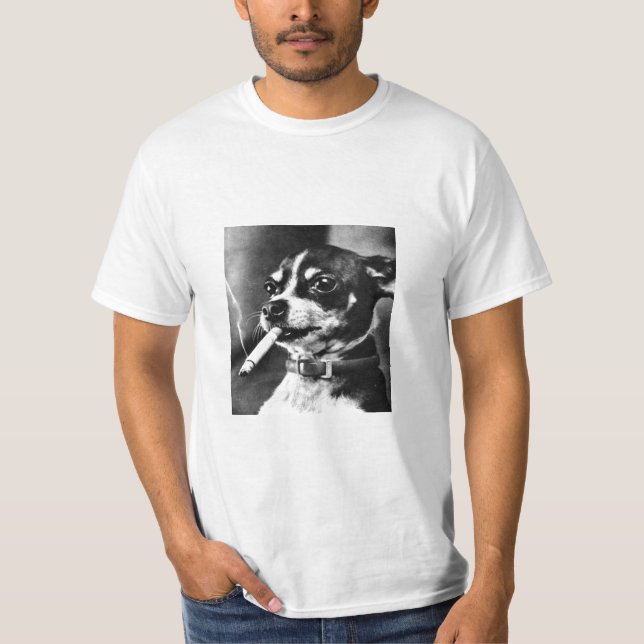 Mycket liten röka hund t-shirt (Framsida)