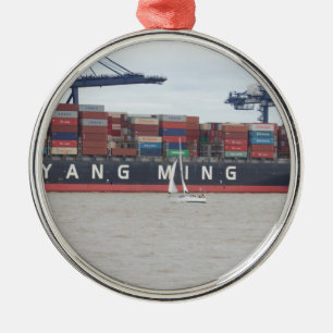 Mycket liten Yacht Mycket stor Frakt! Julgransprydnad Metall