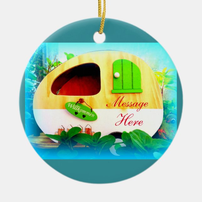 Mycket liten zigensk husvagncasa julgransprydnad keramik (Framsidan)