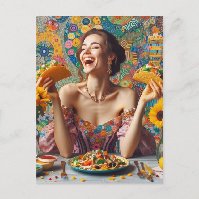 Mycket Lycklig kvinnor med Tacos Vykort (Framsida)