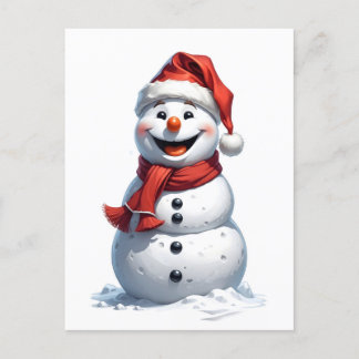 mycket lycklig snögubbe med julhatt vykort