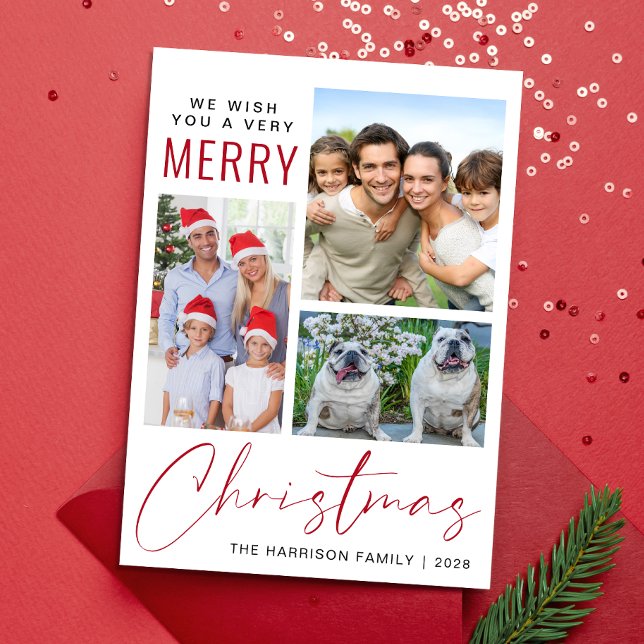Mycket merry 3 Photo jul Julkort (This holiday season, let your family's smiles and heartwarming memories shine on our 3 photo card)