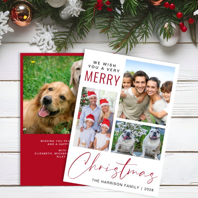 Mycket merry 4 Photo jul Julkort (This holiday season, let your family's smiles and heartwarming memories shine on our 4 photo card)