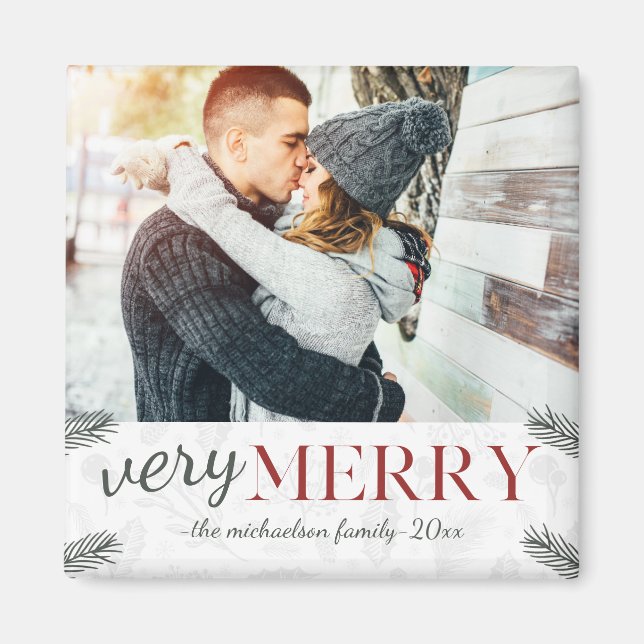 Mycket merry Rustic Botanical Photo jul Magnet (Framsidan)