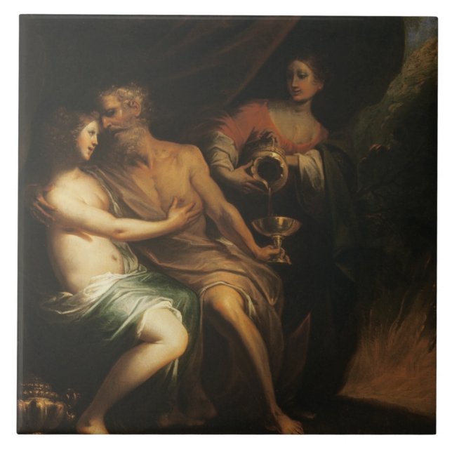 Mycket och hans döttrar (olja på kanfas) 3 kakelplatta (Framsidan)