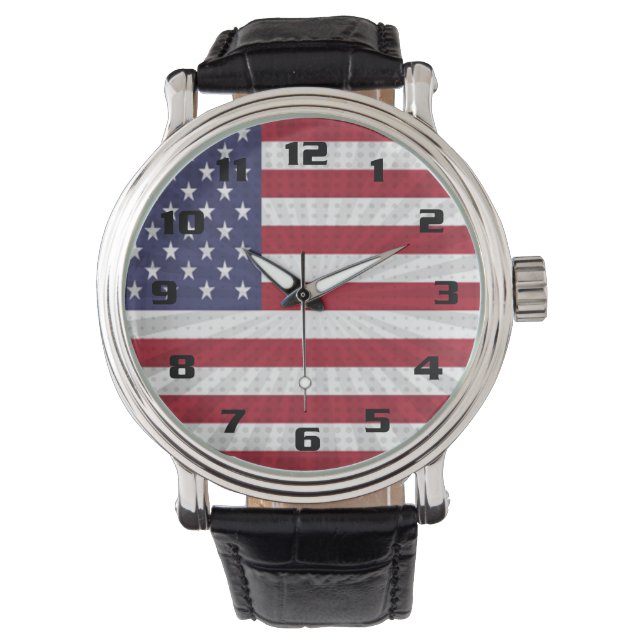 Mycket patriotisk amerikansk Flagga Modern design Armbandsur (Framsida)
