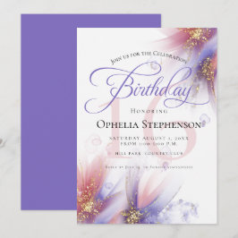 Mycket Peri Lilac Abstrakt Blommigt Birthday  Inbjudningar