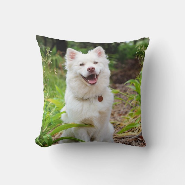 Mycket positiv, vit Hund-fotodesign Kudde (Framsida)