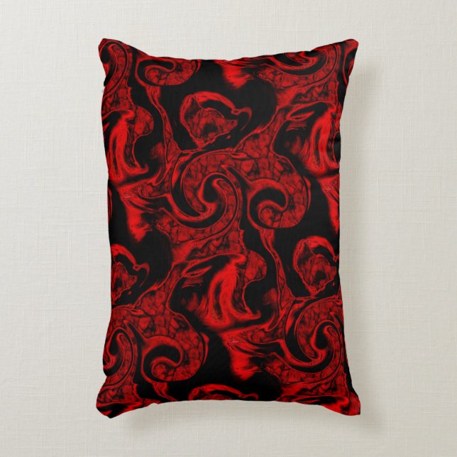 Mycket röda spiral-nedfläckader på svart bakgrund prydnadskudde (Framsidan(Vertikal))