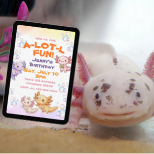 Mycket Rolig Kawaii Axolotl Födelsedag Inbjudningar