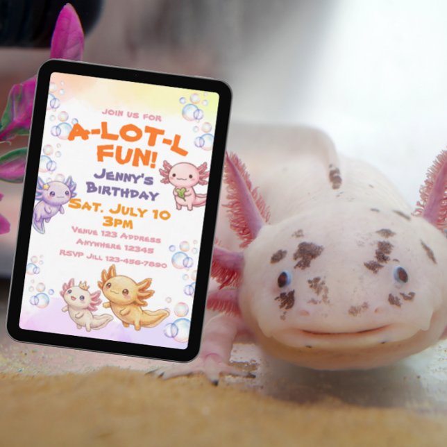 Mycket Rolig Kawaii Axolotl Födelsedag Inbjudningar (Skapare uppladdad)