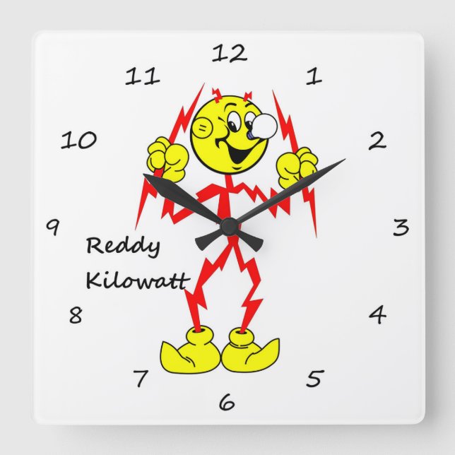 Mycket Roligt Reddy Kilowatt Wall Clock Fyrkantig Klocka (Framsida)