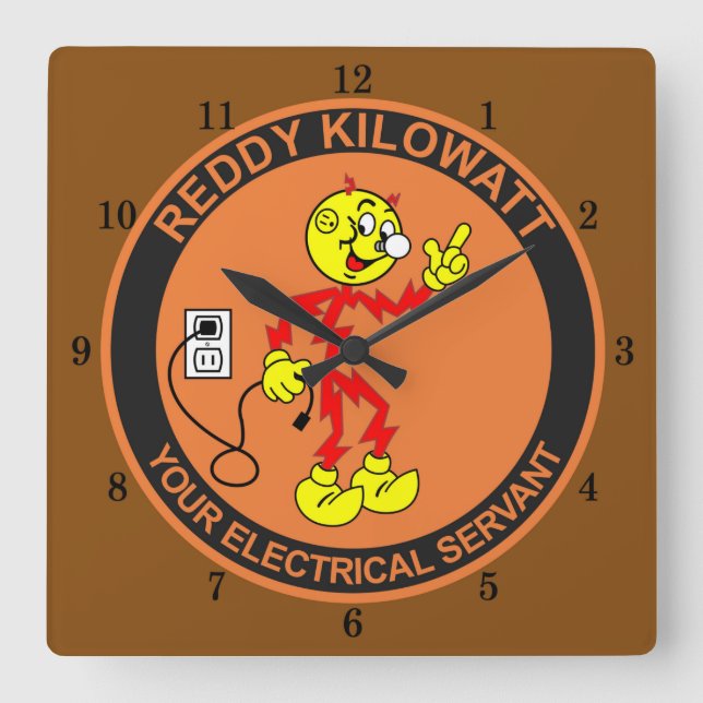 Mycket Roligt Reddy Kilowatt Wall Clock Fyrkantig Klocka (Framsida)