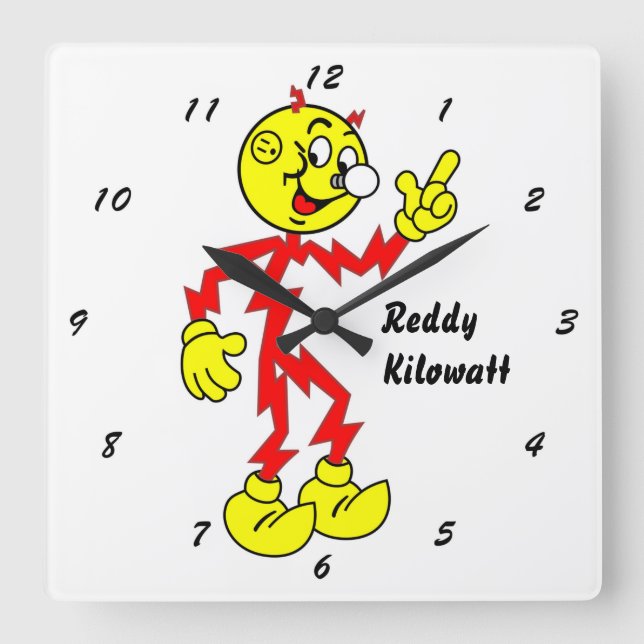 Mycket Roligt Reddy Kilowatt Wall Clock Fyrkantig Klocka (Framsida)