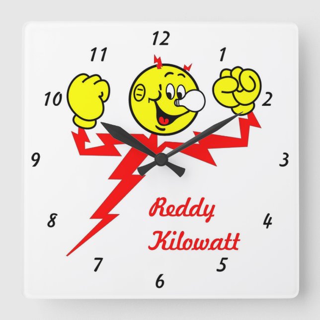 Mycket Roligt Reddy Kilowatt Wall Clock Fyrkantig Klocka (Framsida)