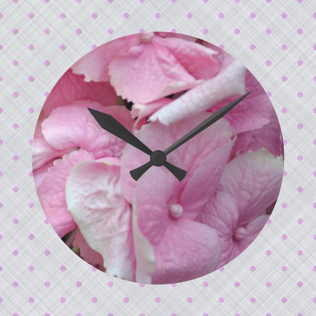 Mycket Rosa Hydrangeus Wall Clock Rund Klocka (Skapare uppladdad)