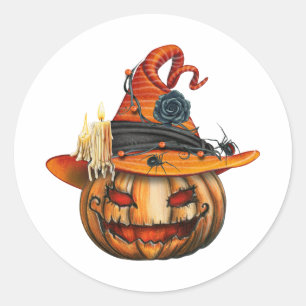Mycket Scary Carved Halloween Pumpkin och Spiders Runt Klistermärke