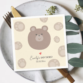 Mycket söt brun teddybjörn unge pojke baby shower pappersservett