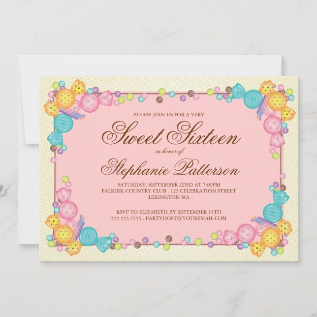 Mycket söt Candy Thed Sweet sixteen Birthday Inbjudningar (Framsida)