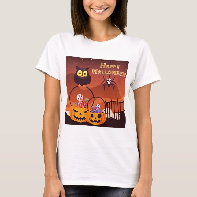 Mycket söt glad halloween-design t shirt (Framsida)