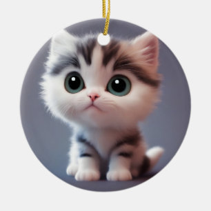Mycket söt kattunge julgransprydnad keramik