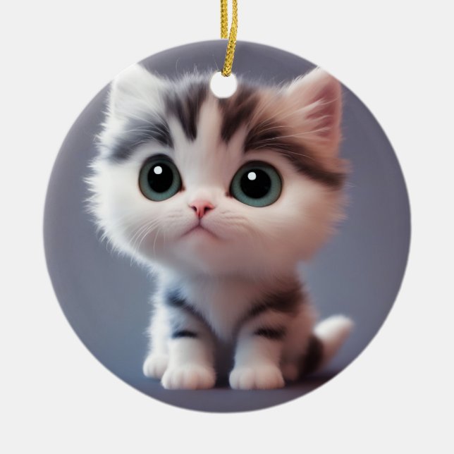 Mycket söt kattunge julgransprydnad keramik (Framsidan)