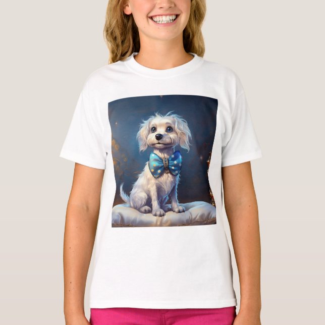 Mycket söt liten hund med blå fluga t shirt (Framsida)