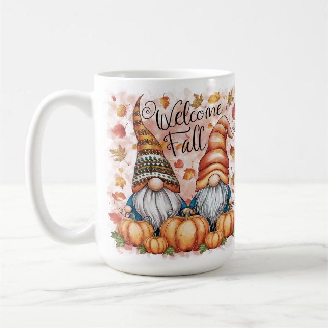Mycket söt och rolig Välkommen Höst Tomtar och Pum Kaffemugg (Vänster)