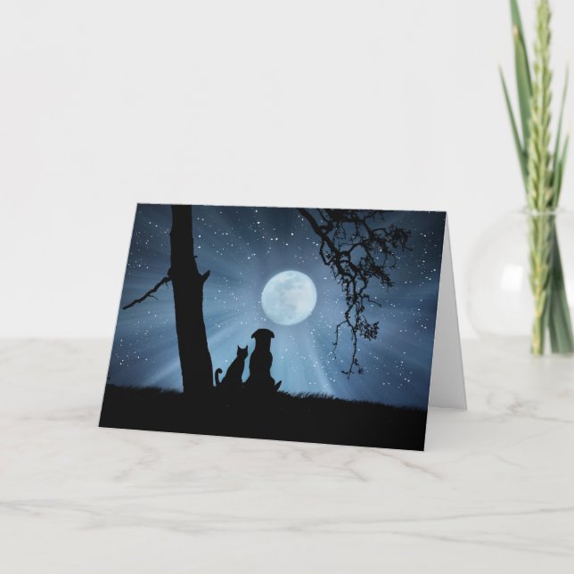 Mycket söta vintersolstånds hund- och kattönskning kort (Framsida)