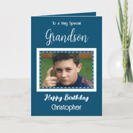Mycket speciell Grandson-fotohavsblå födelsedag Kort