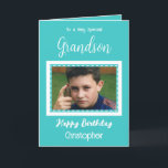 Mycket speciell Grandson-fototurkos-födelsedag Kort<br><div class="desc">Till en mycket speciell sonson. Grattis på födelsedagen. Lägg till en namn och ett foto. Turkos och vitt.</div>
