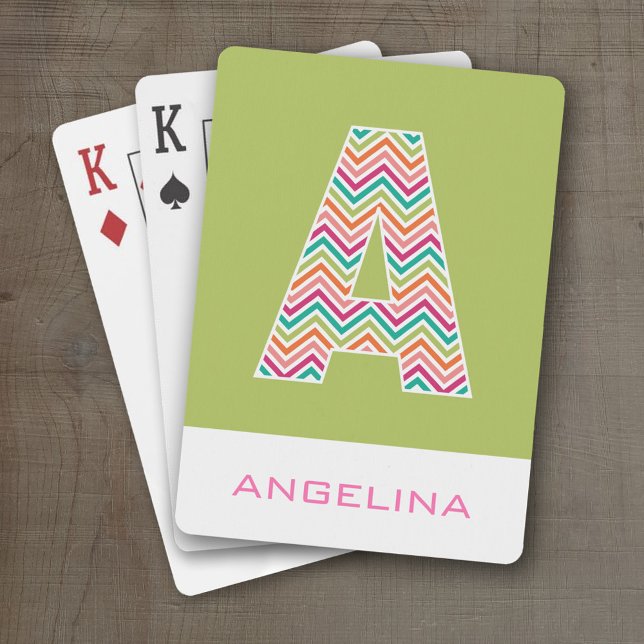 Mycket stort Monogram med färgstarka tuggregroner  Kortlek (Personalized Playing Cards - Large Monogram)
