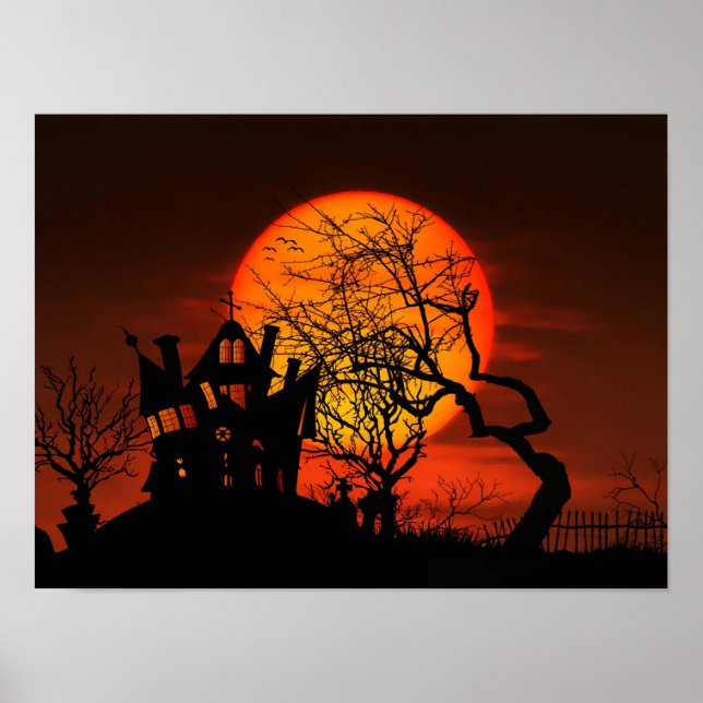 Mycket taoky Halloween Scene med Giant Måne Poster (Framsidan)