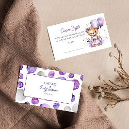 Mycket teddybjörn lila baby shower blöja lotteri tilläggskort