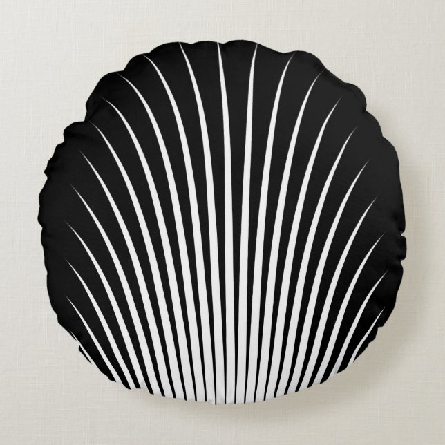 Mycket unik vit och svart Rand Mönster Rund Kudde (Framsidan)