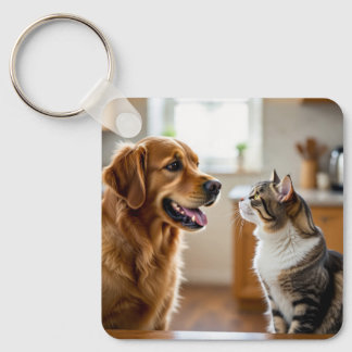 Mycket vacker design katt & hund på nyckelring