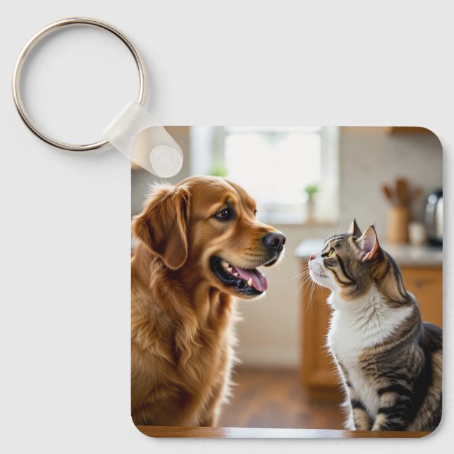 Mycket vacker design katt & hund på nyckelring (Framsida)