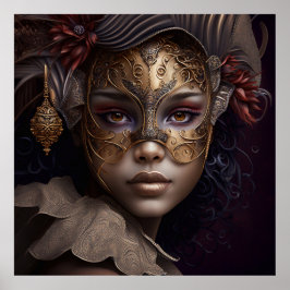 Mycket vacker kvinna porträtt med venetiansk mask poster