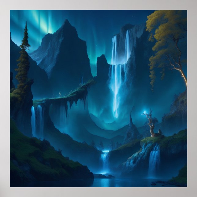 Mycket vacker och detaljerad blå och gyllene auror poster (Framsidan)