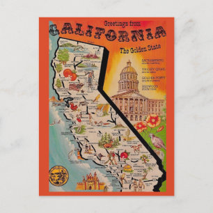 Mycket Vintage Calfornia Karta Vykort