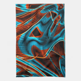 Mycket vridet blått och rött bränt med groovar kökshandduk