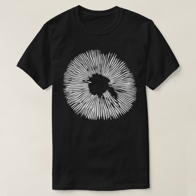 Mycology Mushroom Spore Print Stencil på svart T Shirt (Design framsida)