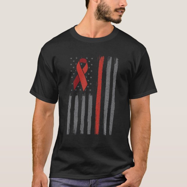 Myeloma Riboon American Flagga Myeloma Cancer Awar T Shirt (Framsida)