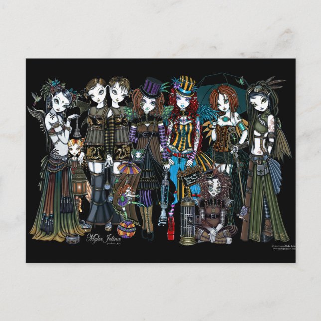 Myka Jelina Steampunk Circus Älvor vykort (Framsida)