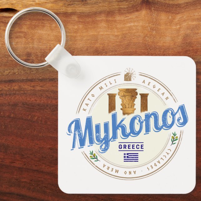 Mykonos Cyclades Islands Greece Vintage Souvenir Nyckelring (Framsida)