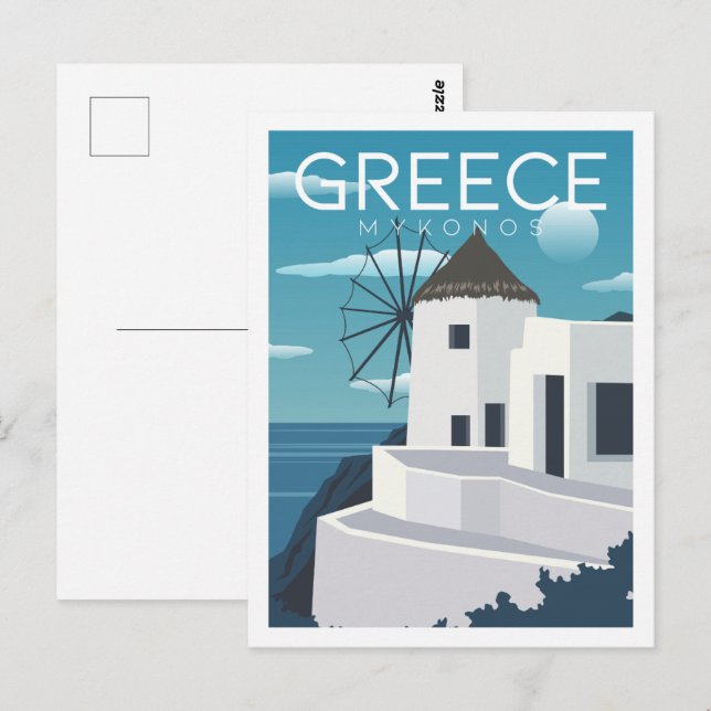 Mykonos Greece Berömd Travel Ställe Illustration Vykort (Fram/baksida)