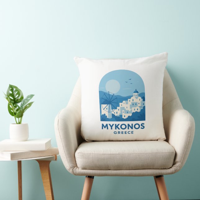 Mykonos Greece Blue Minimalist Travel Art  Kudde (Stol)