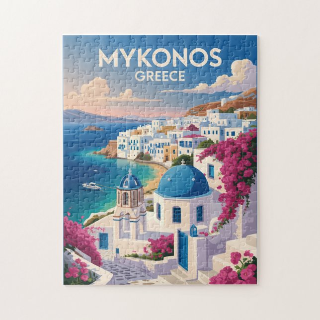 Mykonos Greece Coast Travel Art Vintage Pussel (Vertikal)