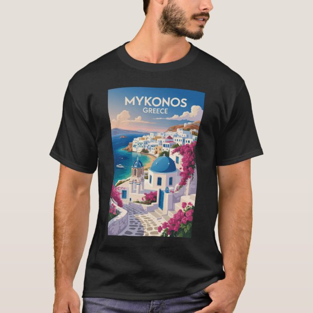 Mykonos Greece Coast Travel Art Vintage T Shirt (Framsida)